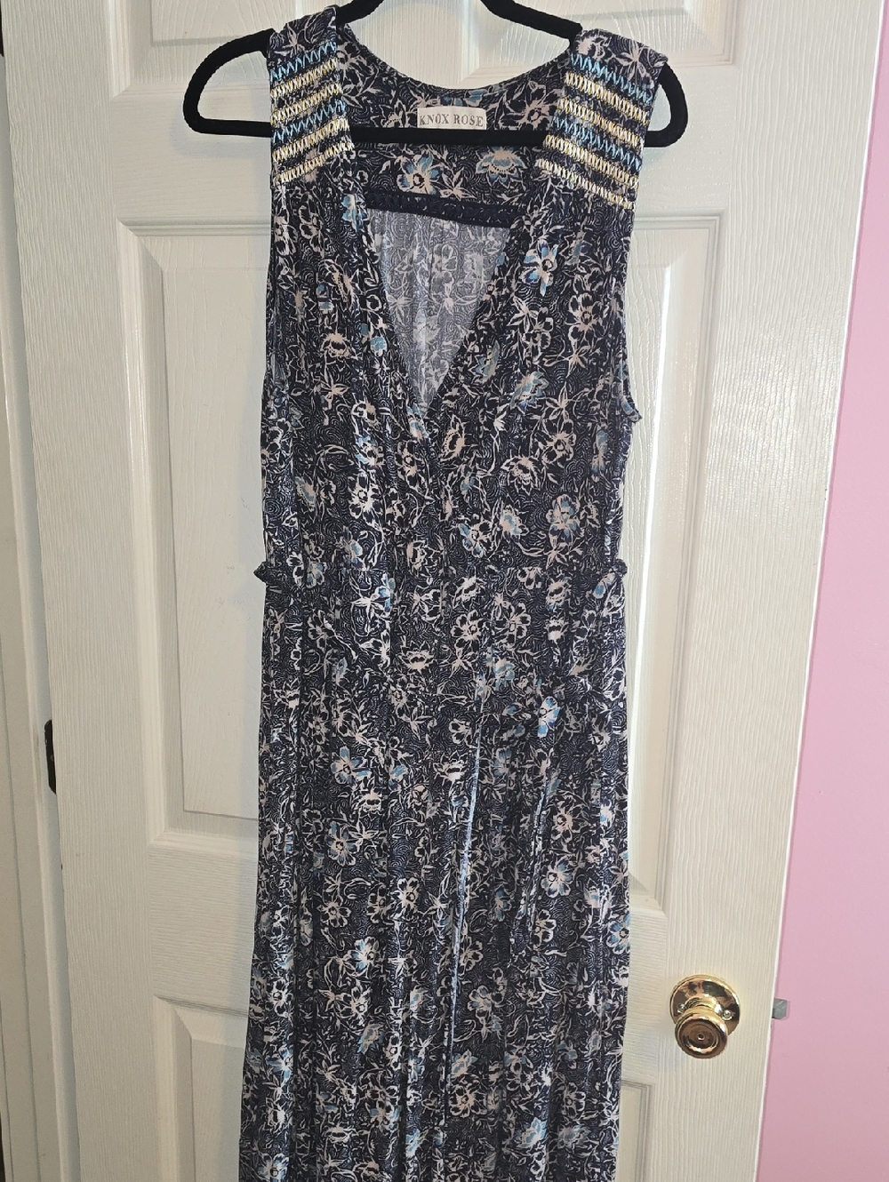 Knox Rose Black Floral Maxi Dress with Blue and Cream Accents